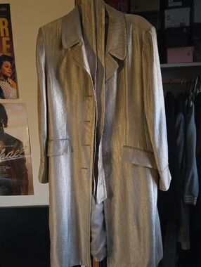 Metallic Shimmer Long Coat - Gold Tone